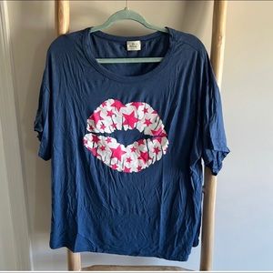 Shop These Three one size blue star kissed lips T-Shirt